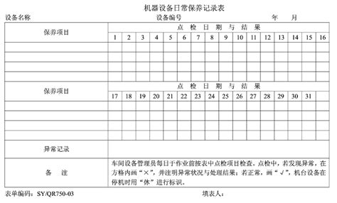 仪器设备日常点检保养记录表word文档在线阅读与下载免费文档