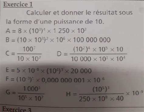 calculer et donner le résultat sous la forme d une puissance de 10