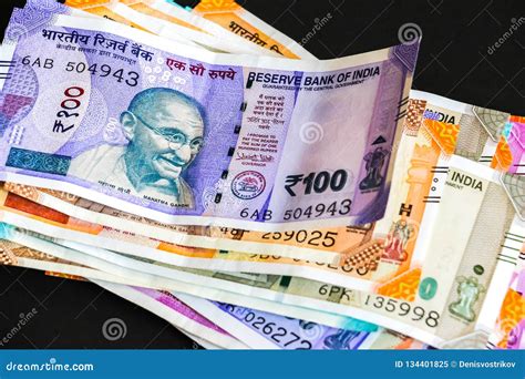 New Indian 50 100 200 500 2000 Rupees Banknotes Stock Image