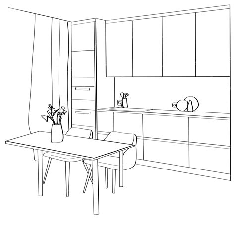 Premium Vector | Interior sketch of modern kitchen