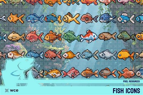 Fish Icons Collection 2 2d Pixel Fishing Resources Bundle 2d