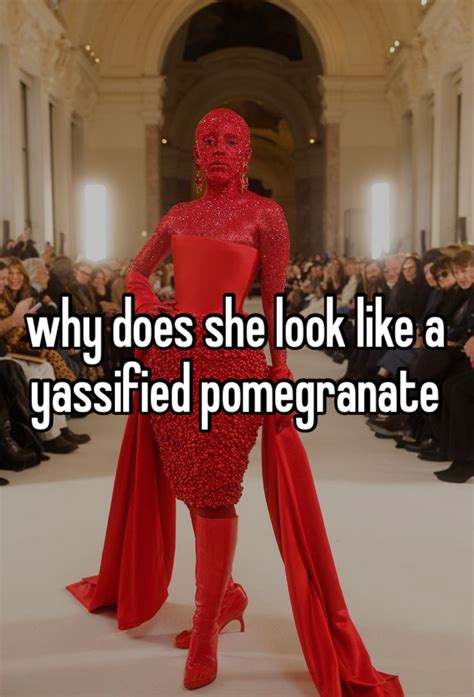 A Woman In Red Dress With The Words Why Does She Look Like A Classified Pomegranate