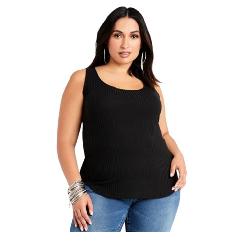 Ashley Stewart Tops Ashley Stewart Ribbed Knit Scoop Neck Black