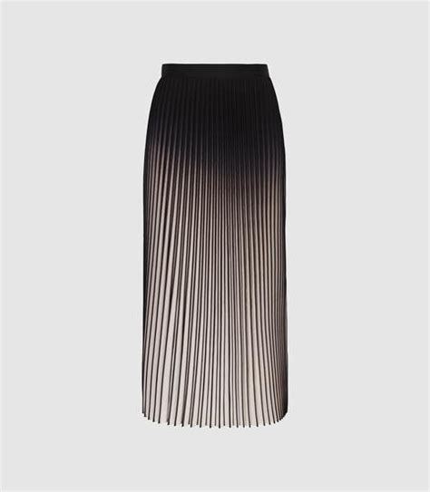 Reiss Marlie Ombre Pleated Midi Skirt In Neutral Black UFO No More