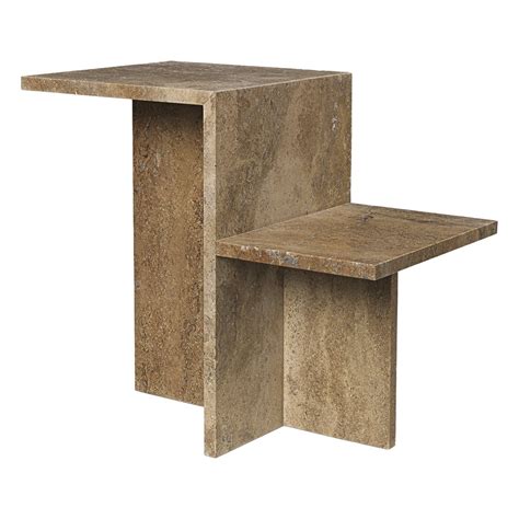 Ferm Living Distinct Side Table Dark Brown Travertine Pre Used