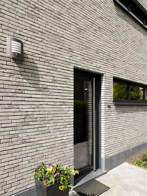 Moderne Woning Met Grijze Gevelstenen Bakstenen Huis Exterieurs