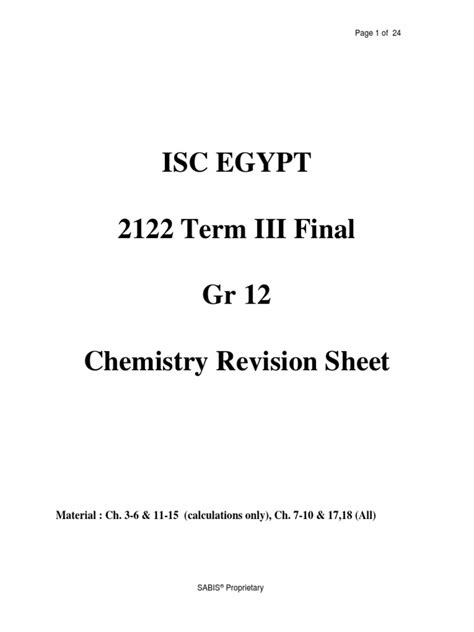 2122 Term 3 Level N Chemistry Final Revision Sheet 2 Pdf