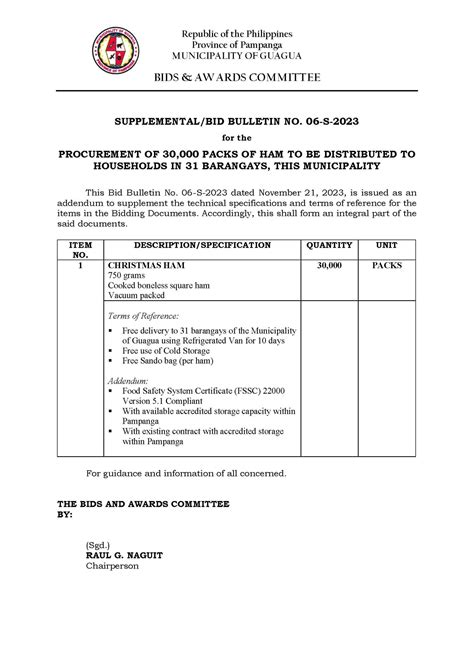 BID BULLETIN SUPPLEMENT NO 06 S 2023 Official Website Of Guagua