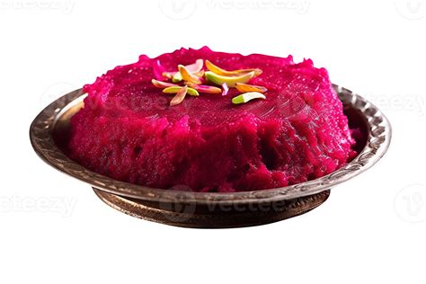 Homemade Beetroot Halwa With Pistachio Garnish On Transparent