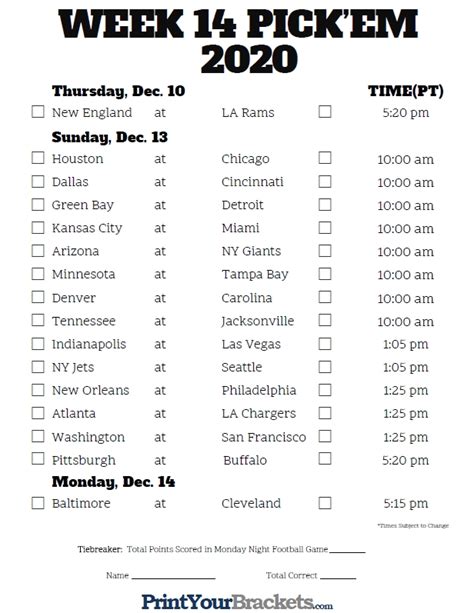 Nfl Week 14 Schedule Printable