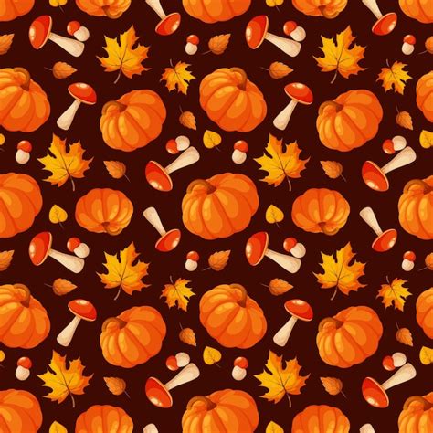 Premium Vector Seamless Pattern With Pumpkin Mushrooms And Autumn