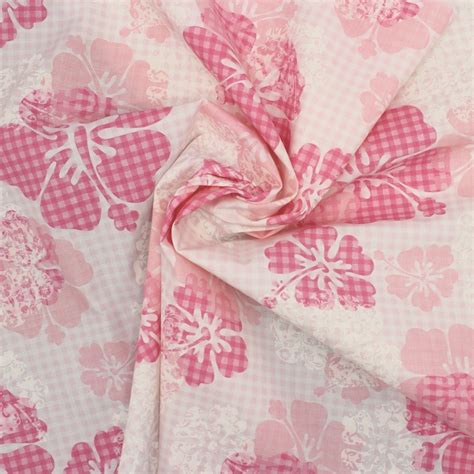 Tissu Coton Extensible Floral Blanc Et Rose