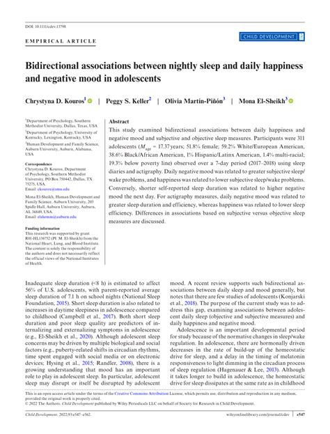 Pdf Bidirectional Associations Between Nightly Sleep And Daily