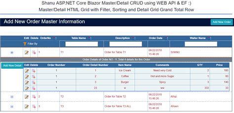 ASP NET Core Blazor Master Detail CRUD With Filtering And Sorting Using