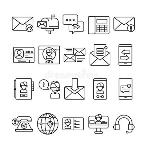 Conjunto De Iconos De Contacto Con Nosotros Con Estilo De Esquema Ilustración Del Vector