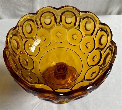 Vintage Large Le Smith Moon And Stars Amber Glass Pedestal Compote Candy Dish Ebay