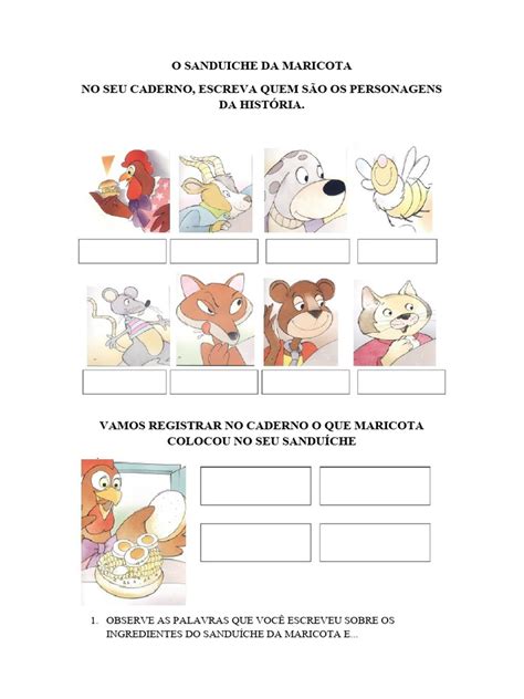 Personagens Da Historia O Sanduiche Da Maricota Para Imprimir - ATIVIDADE-O-SANDUÍCHE-DA-MARICOTA | PDF