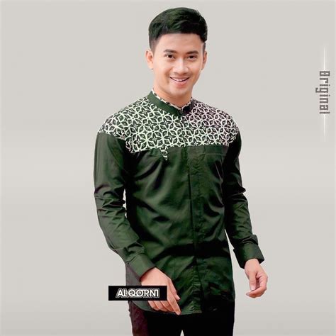 Jual Baju Kemeja Koko Pria Lengan Panjang Kombinasi Batik Klasik Motif