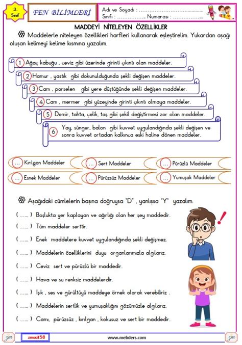 S N F Fen Bilimleri Maddeyi Niteleyen Zellikler Etkinli I Meb Ders