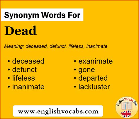 Synonym for Dead, what is synonym word Dead - English Vocabs