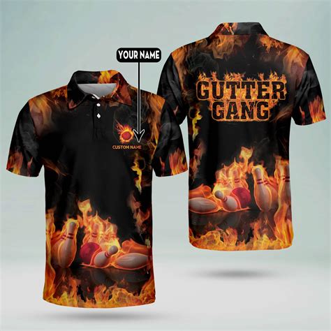 Custom Bowling Polo Shirts For Men And Women Flame Bowling Shirt Custom Black Bowling