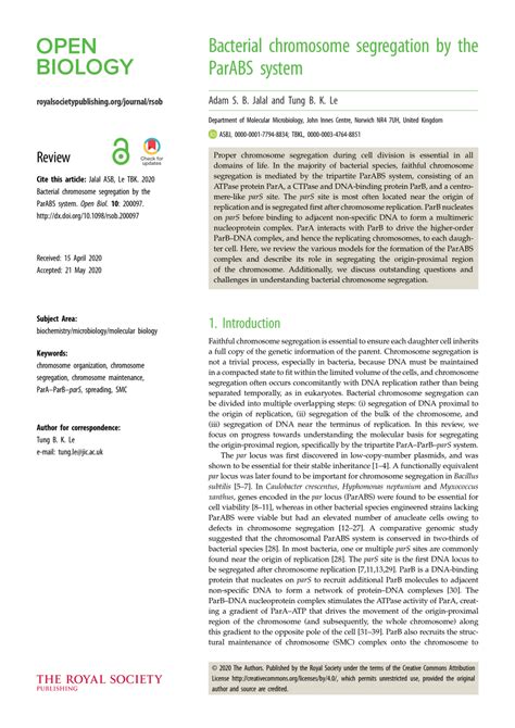 (PDF) Bacterial chromosome segregation by the ParABS system