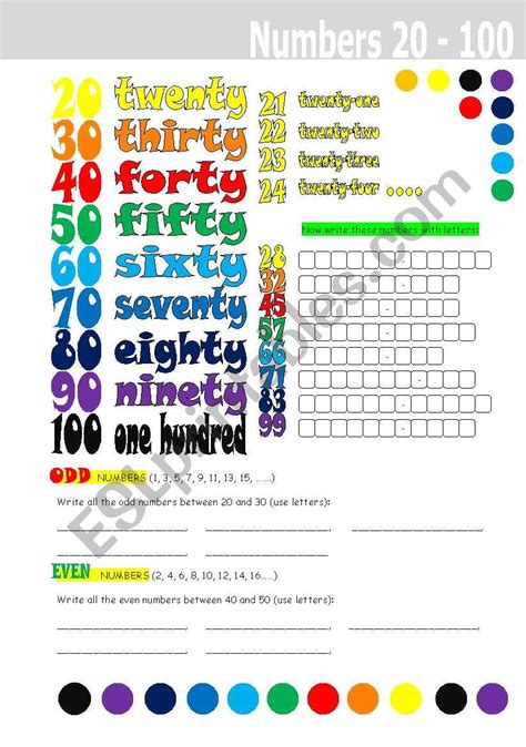 Numbers 20 100 ESL Worksheet By Mulle