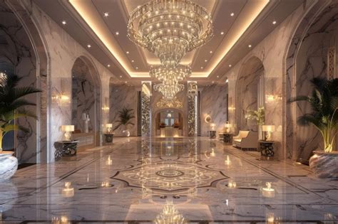 Premium Photo A Large Lobby In A Luxurious Hotel Featuring A Stunning