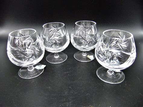 Vintage Small Crystal Brandy Snifters Pinwheel Pattern Cognac Glasses