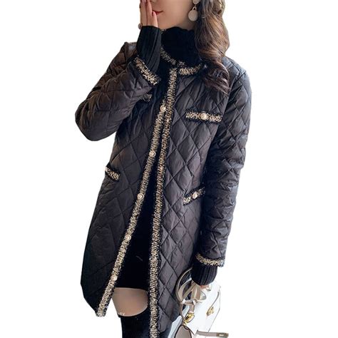 Manteau Matelassé Noir Pour Femme Veste élégante Col Rond Vêtement D Extérieur Long Et Chaud