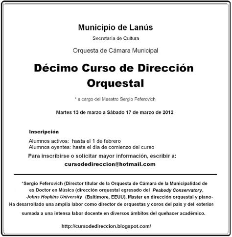 REVISTA DE LAS ARTES CURSO DE DIRECCION ORQUESTAL A CARGO DEL MAESTRO