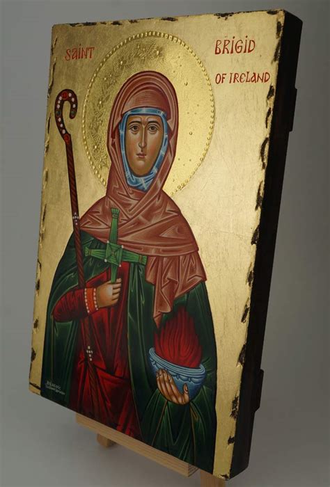 St Brigid Of Ireland Icon Polished Gold Halo BlessedMart