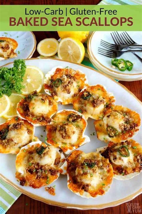 Baked Sea Scallops With Crispy Gluten Free Topping Low Carb Yum