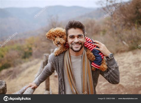 Handsome Bearded Mixed Race Man Dressed Casual Walking Nature Fall