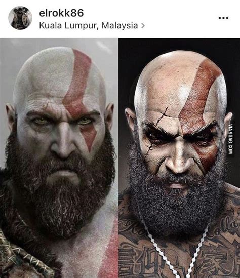 Kratos for the Ps4 on the left and me face painting as Kratos on the ...