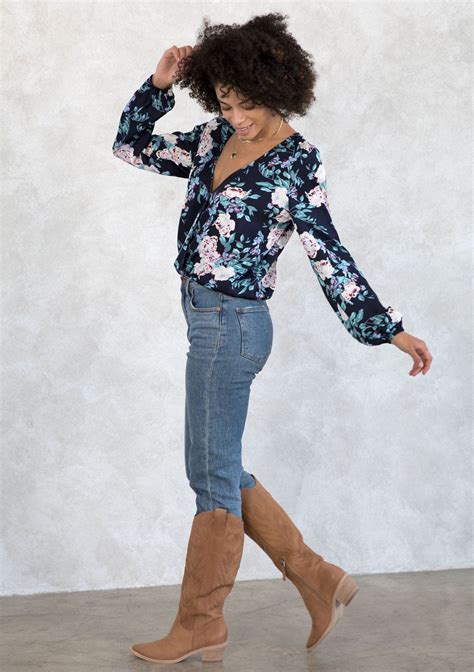 Silky Floral Print Surplice Blouse Lovestitch