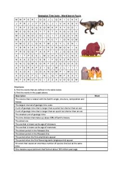 Geological Time Scale Word Search Puzzle Worksheet Activity Printable