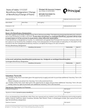 Fillable Online Basic Life Beneficiary Designation And Vtl Initial