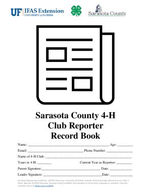 Fillable Online Sfyl Ifas Ufl Sarasota County 4 H Club Reporter Record