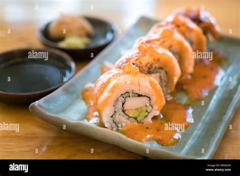 Philadelphia Roll Sushi With Salmon Prawn Avocado Cream Cheese