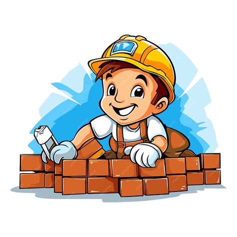 Premium Vector | Cartoon worker bricklayer building wall isolated on ...