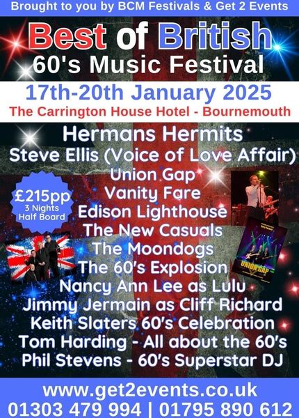 Best of British 60's Music Festival Fri 17th Jan 2025 to Mon 20th Jan ...