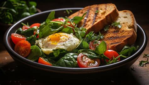 Freshness On Plate Grilled Meat Organic Salad Homemade Bread