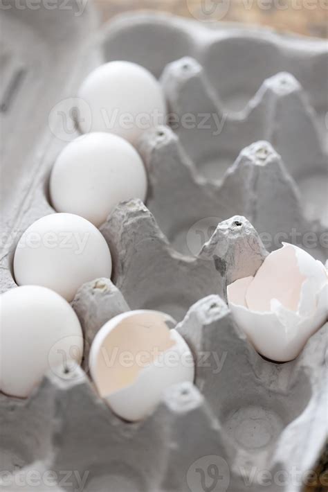 Carton Of White Chicken Eggs And Egg Shells 22159795 Stock Photo At