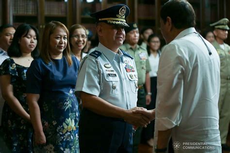 President Rodrigo Roa Duterte Pins The Rank Insignia On Newly Promoted