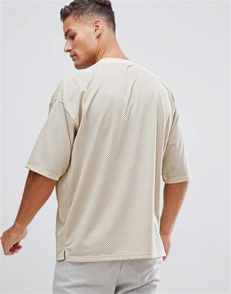 Asos Synthetic Oversized T Shirt With Half Sleeve In Mesh In Beige In