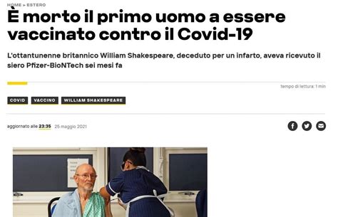 Morto Il Primo Vaccinato Contro Covid 19 Butac Bufale Un Tanto Al