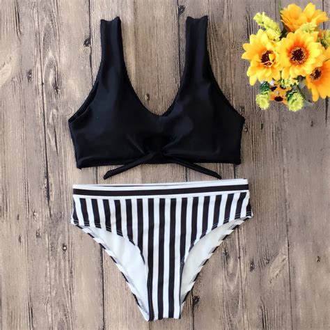 Aliexpress Buy Qiang Yi Striped Push Up Bikini Set Sexy Swimsuit