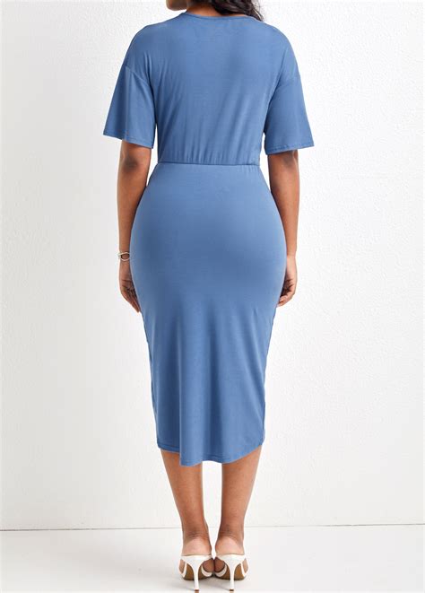 Dusty Blue High Low Ruched Bodycon Dress Rosewe USD 27 98