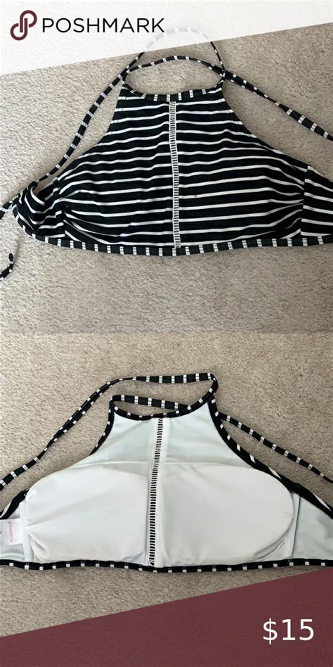 Xhilaration Halter Bikini Top Cute Black And White Striped Halter